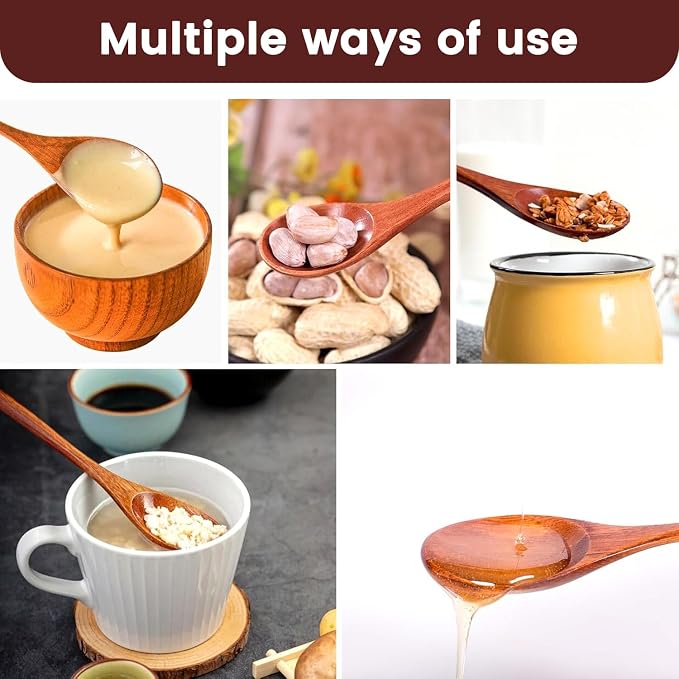 12 Pcs Wooden Spoons, 9 Inch Wood Soup Spoons for Cooking Mixing Eating,Oval Long Handle Spoon for Tea Jam Coffee Sugar Ice Cream and Bath Salts