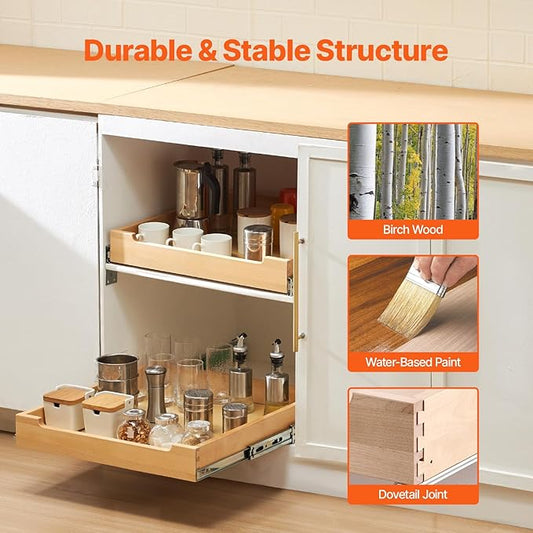 VEVOR Pull Out Cabinet Organizer, 20"W x 21"D Cabinet Drawer, Soft Close Slide out Shelf, Heavy-Duty Sliding Wood Drawer, Bottom Mount Size(20.5"W x 23"D)and Side Mount Size(21"W x 23"D)