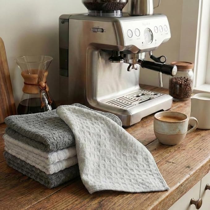 Solyra Barista Towels, 6 Pack, 12" x 12", Dark & Light Gray | Oeko-Tex Certified, Barista Microfiber Cloth, Espresso Towels