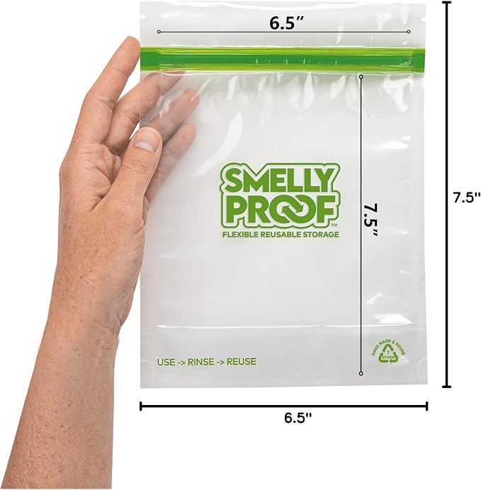 Smelly Proof 10 x Expandable Stand & Fill REUSABLE Storage Bags for Food Designed & Mfg in US, BPA FREE, NO PEVA, Reusable Sandwich Bags, Dishwasher-Safe, Clear 3 mils STAND UP 6.5" x 7.5" - 10pk