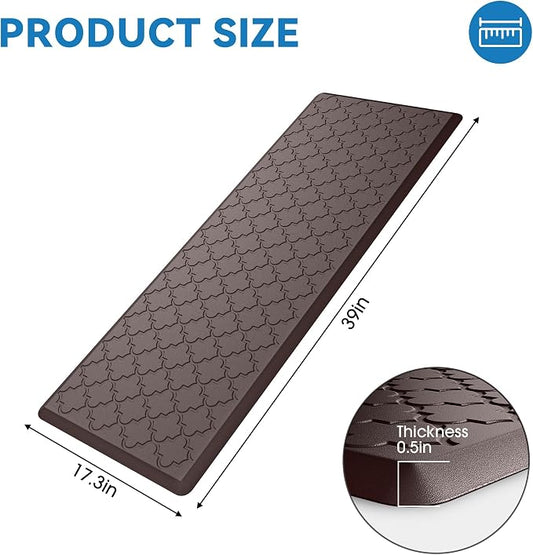 Kitchen Mat Cushioned Anti Fatigue for Floor, Non-Slip Waterproof Comfort Rug for Kitchen Sink, Standing Desk & Laundry, 17.3"x39", Chocolate