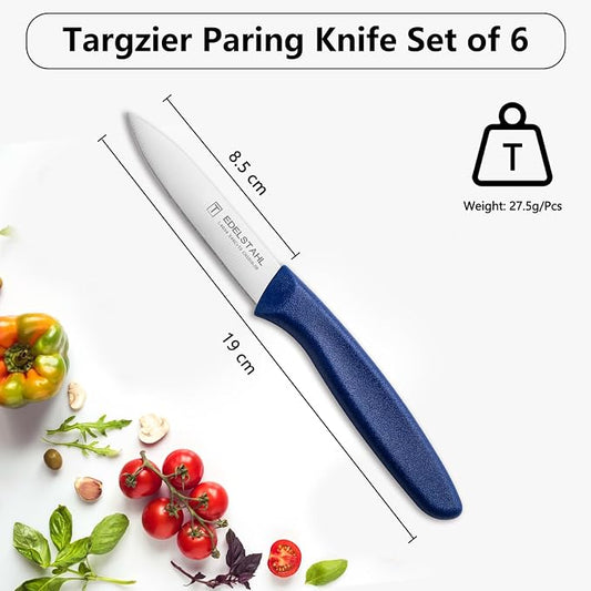 Paring Knife Set, Stainless Steel Paring Knives Set of 6,Sharp Vegetable&Fruit Knife,Small Kitchen Knife,Straight Edge Paring Knives,Ergonomic Handle Paring Knifes Set,Blue Peeling Knife