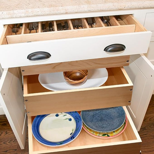 Mulush Pull Out Drawers For Cabinets, 20''Wร21''Dร19''H Soft Close Slide Out Wood Shelves Storage Organizer for Kitchen, 3-Tier, Finished, Heavy-Duty, Bottom Assembly