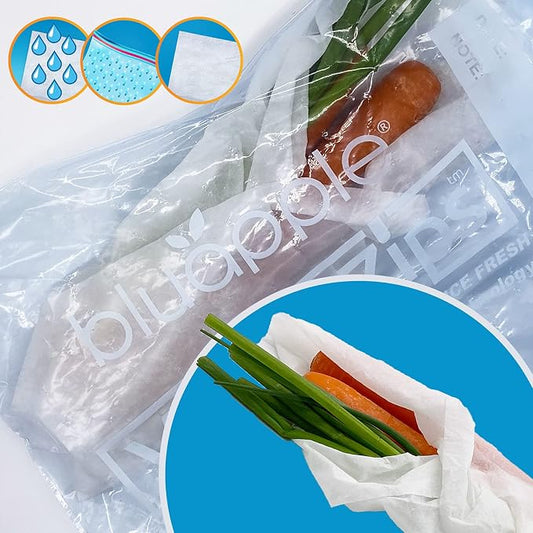 Bluapple Humidity Control Pack Produce Saver Bags And Refrigerator Mat Liners Keep Produce Fresher Longer (Blue)