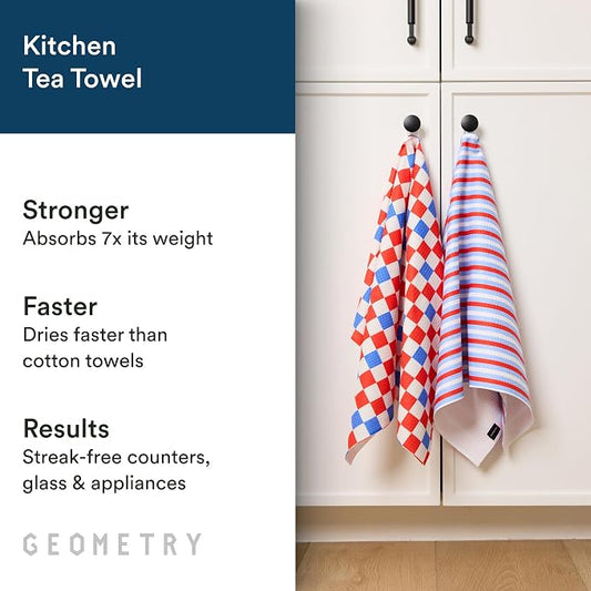 GEOMETRY Kitchen Towels - Quick Dry, Absorbent Microfiber Dish Towels for 4th of July, Memorial Day, Veterans Day, and Holiday Decor - Red, White, and Blue - Liberty Lines