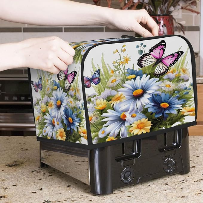 Soring Flower Floral Toaster Cover 2 Slice Wide Slot Washable Kitchen Appliance Covers Fingerprint Bread Machine Dust Cover Small Toaster Oven Accessories Covers Bread Maker Bag Women Gift