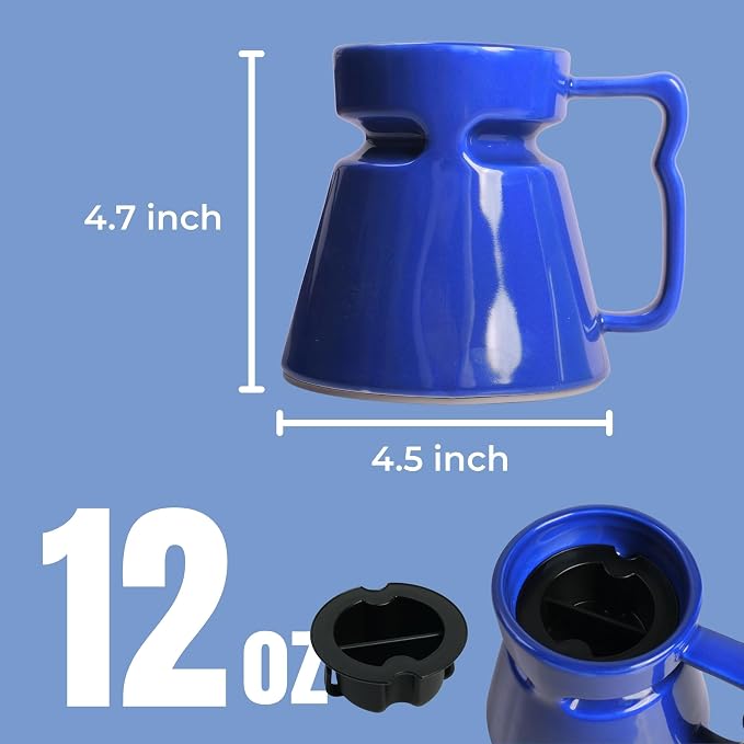 Wide Bottom Handmade Coffee Mug, Tip-Proof Ceramic Mug with Weighted Non-Slip Base, Stable Desk & Travel Mug for Office, RV & Boat, Retro Sci-Fi Design, Unique Appreciation Gift