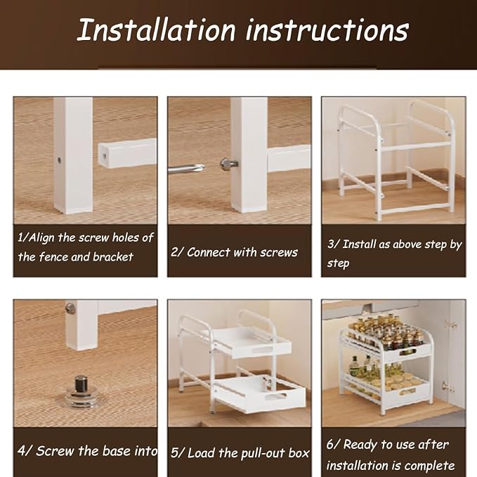 2 Tier Pull-out Storage Organizer, Slide Out Kitchen Cabinet Storage Sliding Shelves, Under Sink Organizers Drawer, Multi-Purpose Storage Rack for Kitchen Pantry, Bathroom Countertop Storage (White)