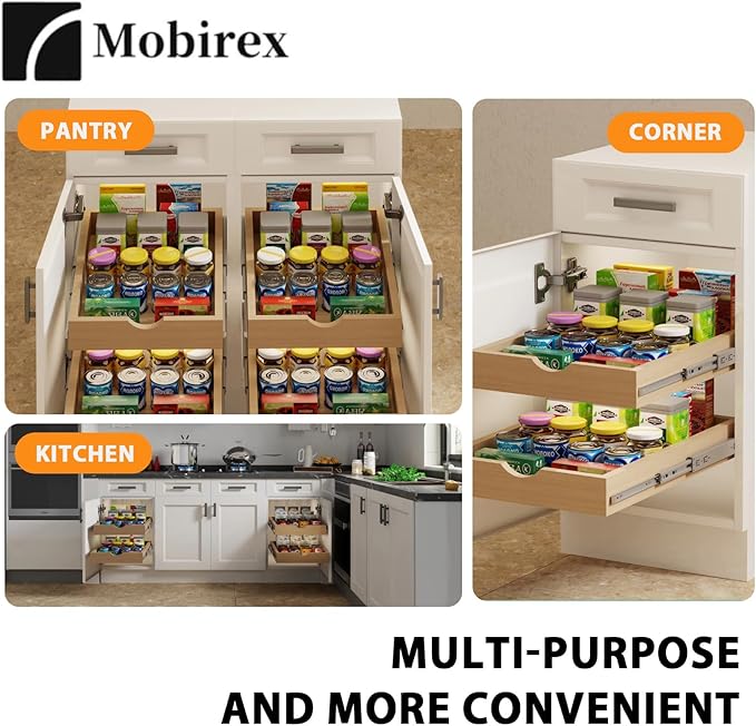 Pull Out Drawers for Cabinet Wood Slide Out Cabinet Organizer and Storage Cabinet Kitchen Drawers Slide Out Shelves Pull Out Shelves in Kitchen Pantry Bathroom with Soft Close 18"W x 22"D x 3"H