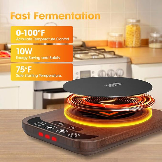 Sourdough Starter Warmer with Temperature Display,Sourdough Warming Mats 100℉ Electric Heating 12 Hours Timing Function Sourdough Heating Mat Bread for Baking Supplies Kitchen Bakers (Wood)