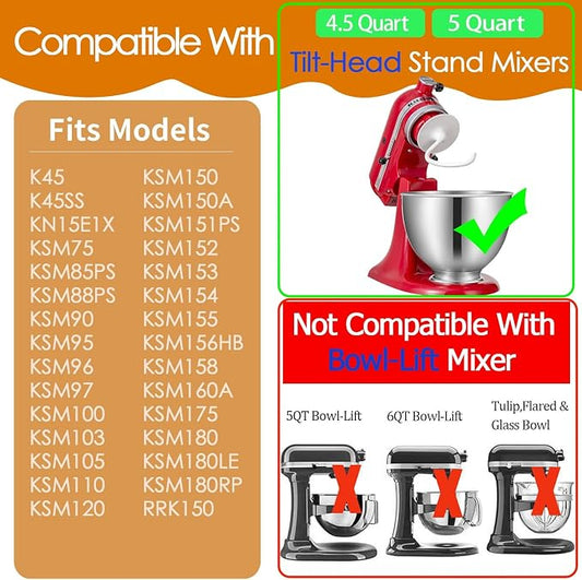 K45DH Coated Dough Hook for KitchenAid Mixer, Attachment for Kitchen Aid K45 K45SS KSM90 KSM150 Tilt-Head Stand Mixers, 4.5/5.0 Quart Bowel