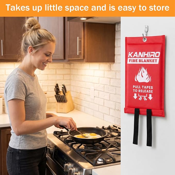 kanhiro Emergency Fire Blanket for Home Kitchen Fiberglass Fire Suppression Blanket Great for School, Fireplace, Grill, Car, Office, Warehouse (8 Pack, 39 in X 39 in)