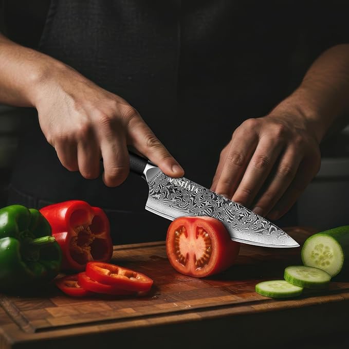 MOSFiATA Damascus Chef Knife 8", Professional Sharp Kitchen Knife 67 Layers Damascus Stainless Steel VG10 Core, Chef's Knives Chopping Cooking Knife Set with Ergonomic G10 Handle Sharpener Gift Box