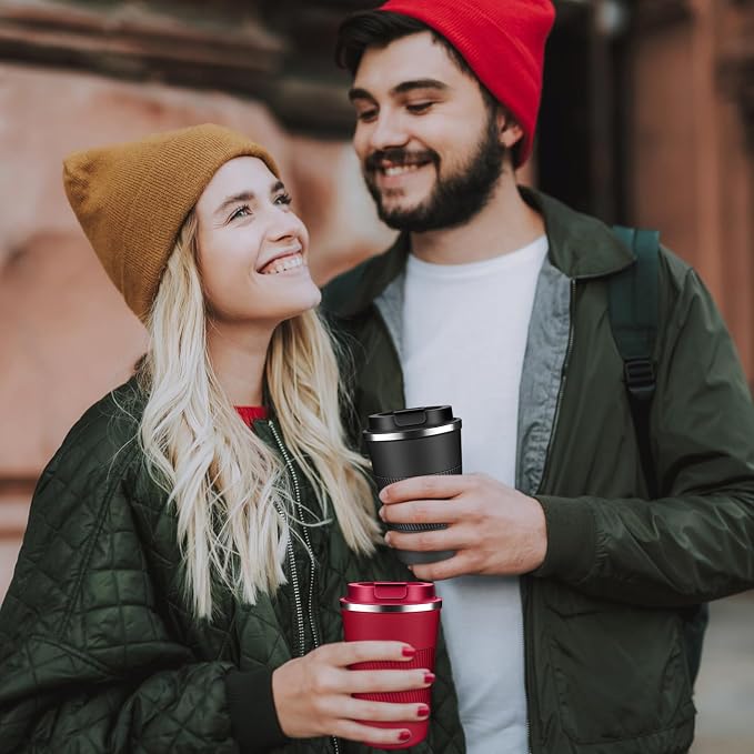 Insulated Coffee Tumbler 17 oz, Stainless Steel Coffee Mug with Lids, Travel Coffee Mug Leak Proof, Double Wall Vacuum Insulated Reusable Coffee Cup, Keep Drinks Hot and Cold (Black, 17 Ounces)