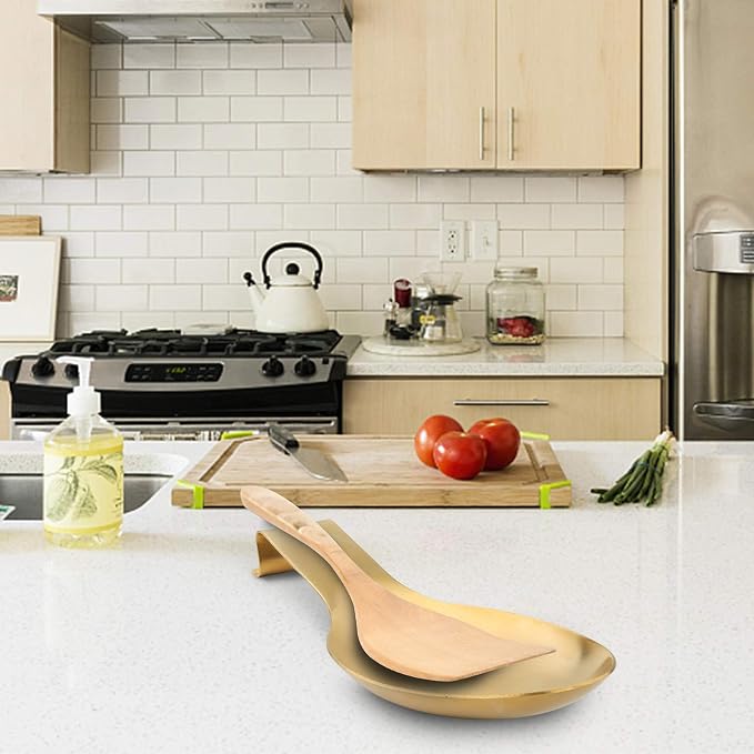 VanlonPro Stainless Steel Spoon Rest, Spatula Ladle Holder, Stainless Steel Utensil Spoon Rest Holder, Brushed Finish, Dishwasher Safe 9.8 x 3.7 Inch (Gold 1PC)