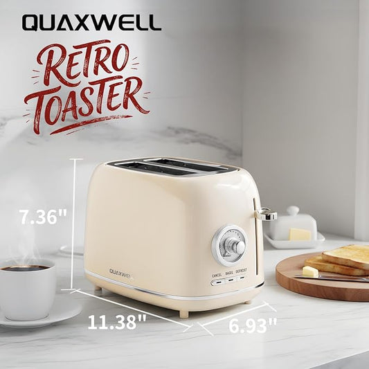 2-Slice Toaster, Wide Slots, 7 Bread Shade Settings, Stainless Steel, Bagel, Cancel, and Defrost Functions, Removable Crumb Tray, Retro Style Toaster,Beige