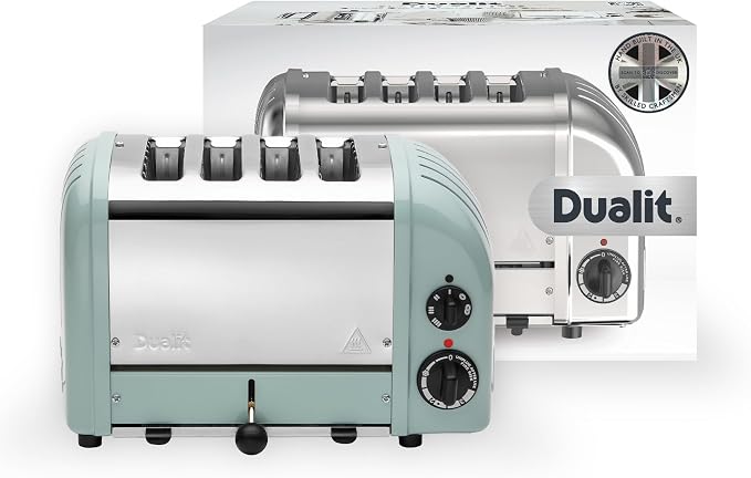 Dualit Classic 4 Slice NewGen Toaster - Stainless Steel - Hand Built in the UK - Replaceable ProHeat elements - Defrost Bread - Mechanical Timer - Eucalyptus Classic Toaster