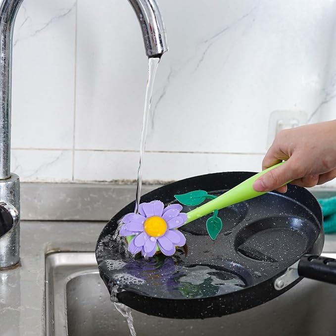 Long Handle Vegetable and Fruit Brush, Florganic Dish Brush with Vase, Long Handle Dish Brush Kitchen, for Cleaning Pot Pan Sink Kitchen Supplies Decorative Vase (2 Pcs) (Green/Blue)
