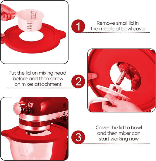 Glass Bowl Compatible With KITCHENAID Stand Mixer,5QT,With Red Lid Compatible with Artisan 5KSM125, 5KSM150, 5KSM175, 5KSM7580, KSM150, RRK150 and More Models for Simple Attachment