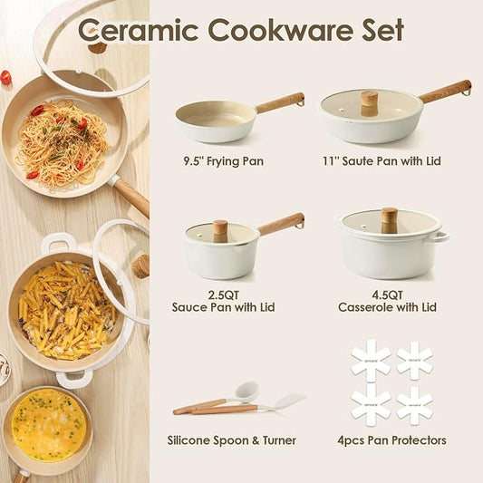 SENSARTE 13Pcs Ceramic Nonstick Cookware Set, Non-toxic Healthy Pots and Pans Set Ceramic Kitchen Frying Pans Set with Stay-cool Handle, PFAS/PTFE/PFOA Free, Dishwasher Safe, Induction Compatible