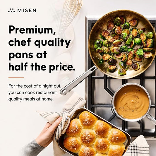 Misen 5-Ply Stainless Steel 10" Frying Pan - Professional Cookware for Induction, Gas and Electric - Dishwasher Safe, Oven Safe to 800°F - Durable, Versatile, Even Heating