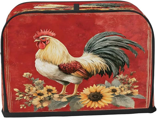 2 Slice Red Farm Rooster Toaster Cover Waterproof Dust Fingerprint Bread Machine Cover Washable Kitchen Appliance Protector For Home Kitchen Bakeware Table Decor Women Gifts