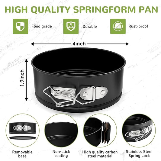 ZeroPone 4 Pack Mini Springform Pan Set, 4 Inch Non-stick Cheesecake Pan, Spring Form Pans for Baking, Springform Pans with Removable Bottom, Round Cake Pans, Small Cake Mold for Mini Cheesecake Pizza