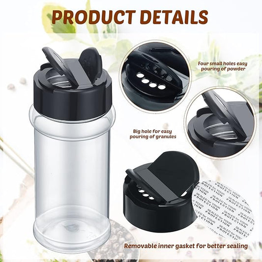 Eccliy 36 Pack 3 oz Clear Plastic Spice Jars with Label and Shaker Lids Empty Spice Bottles Seasoning Containers Seasoning Jars Shaker Condiment Pots for Pepper Herbs Powders(Black)