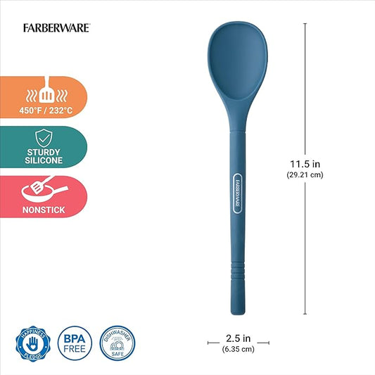 Farberware Professional Silicone Cooking Spoon – Heat Resistant to 450F, Safe for Nonstick Cookware – 11.5 Inch Kitchen Utensil for Stirring, Mixing, Basting, and Serving, Dishwasher Safe