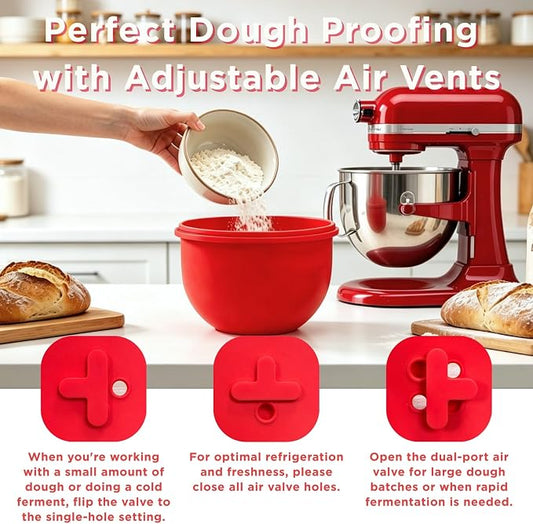 6 Qt 3-Pack Multicolor Silicone Liners with Vented Lids Compatible with KitchenAid Mixer, 2mm Extra-Thick Silicone Bowl Insert for Baking and Cooking, Mixer Parts & Accessories