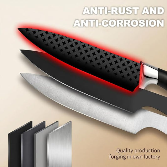 Knife Set, 8 Pieces Kitchen knife Set with Healthy Anti-Rust Coating, Stainless Steel Professional Chef Knife Set with Block, Sharp Kitchen Knives Set with Block for Home Cooking, Dishwasher Safe