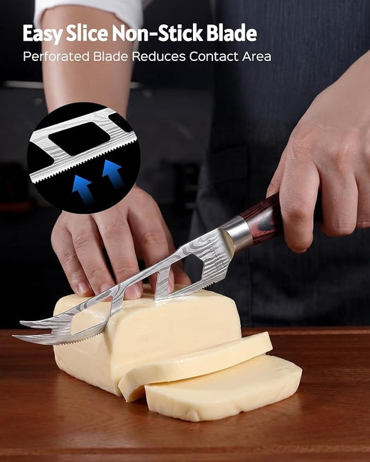 PAUDIN Cheese Knife, 5 Inch Serrated Knife, Multi-Use Tomato Knives with Ergonomic Pakkawood Handle, High Carbon Steel Ultra Sharp Small Kitchen Knives