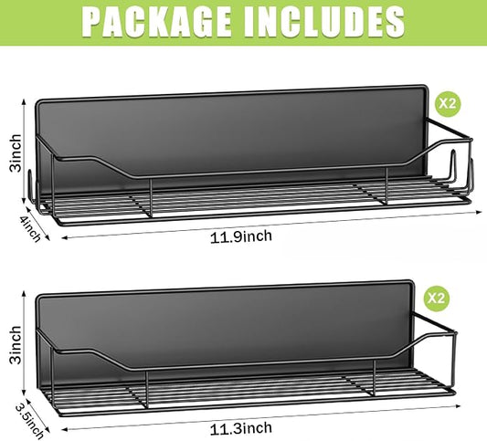 Magnetic Spice Rack for Refrigerator, 4 Pack Metal Strong Magnet Spice Organizer Shelves, Magnetic Fridge Shelf for Kitchen Seasoning Organizer Gadgets, Home Organization and Storage (Black)