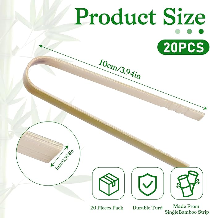 KALIONE 20 Pcs Mini Wooden Tongs Disposable Cooking Utensils Bamboo Tongs Disposable Tongs, 4 Inch Buffet Tongs Cooking Tongs for Cooking Bamboo Toast Tongs Bread Pickles Home Use, 10x0.9cm