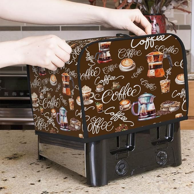 Toaster Cover 2 Slice Wide Slot Coffee ThemeBread Toaster Oven Dustproof Cover Small Appliance Kitchen Covers Dust and Fingerprint Protection for Women Gift 2 Slice