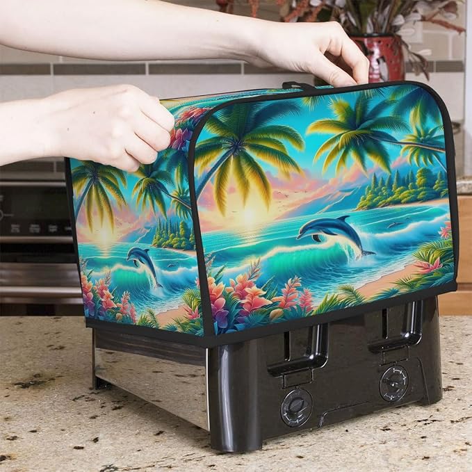Palm Tree Toaster Cover 2 Slice Wide Slot Washable Toaster Covers | Summer Animal Dust and Fingerprint Protection Bread Maker Covers for Kitchen Accessories Decor Bakeware Women Gift