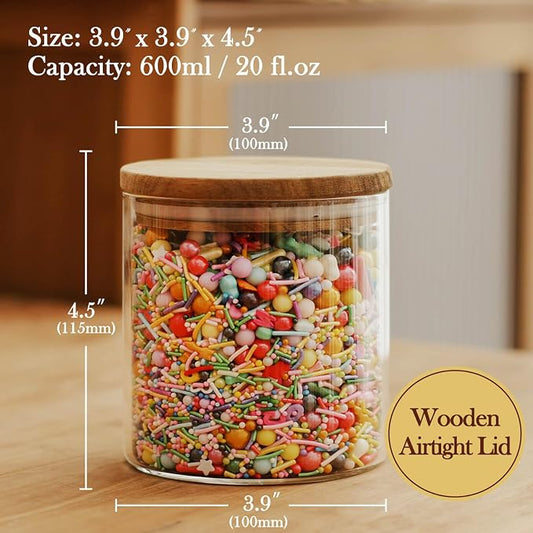 Labina Glass Storage Container Airtight Food Jars Kitchen Canister with Wood Lids, 20 Oz Wide Mouth Pantry Organization Glass Jar for Flour, Sugar, Cookie, Spagetti, Nuts and Candy