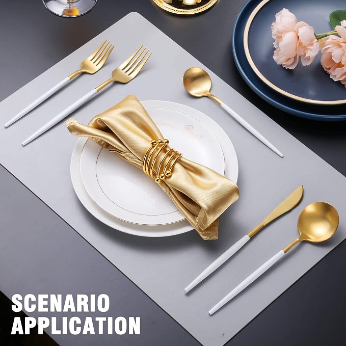 Lemeya Matte White Gold Silverware Set for 8,Modern Stainless Steel Brushed Cutlery Set,40-Pieces Heavy Duty Flatware Set,Knives Spoons and Forks Set Utensils Set, Satin Finish, Dishwasher Safe
