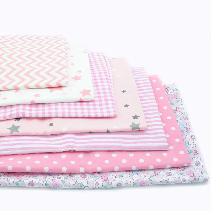Printed Cotton Twill Pre-Cut Quilting Fat Quarter Fabric Assortments Craft Cloth Bundle Squares DIY for Sewing Crafting Rose Flavor(Pink Assortments,18 by 20.5Inch)