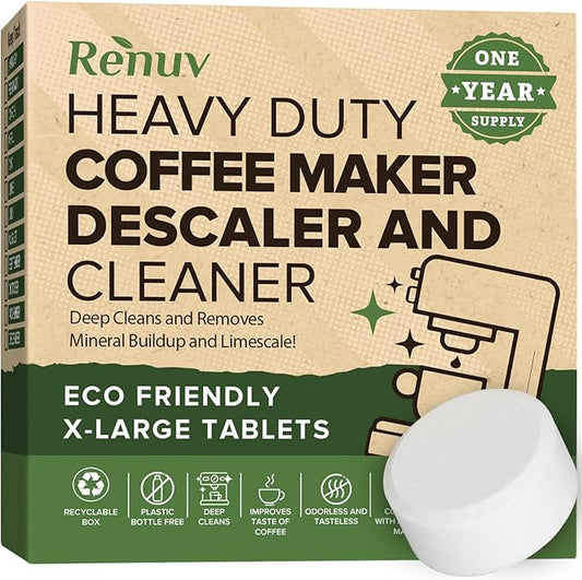 Renuv® Coffee Maker Cleaner + Dishwasher Cleaner Bundle | Heavy Duty, Kitchen Appliance Deep Cleaning, Descaling, 12 Tablets of Each