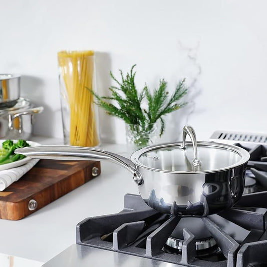 KEAWELL K3 Premium 1.5-Quart Tri-Ply Fully Clad Stainless Steel Saucepan with Lid, Induction & Oven Safe up to 600°F, Even Heating, Professional Cookware for All Stovetops (1.5-Qt)
