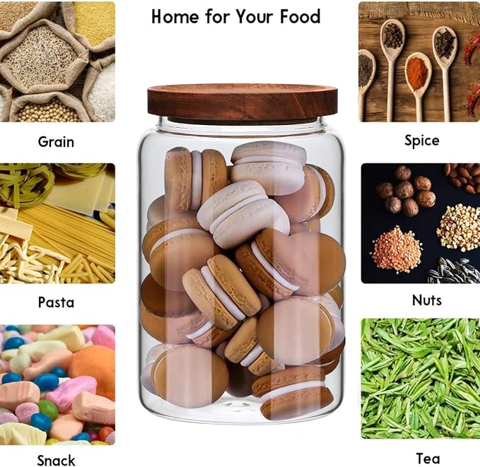 Large Glass Jars,Set of 3 Glass Jars with Wooden Airtight Lids,Food Storage Container for Tea,Spice,Cereal, Egg,Flour,Coffee and More(67 oz/2000 ml)