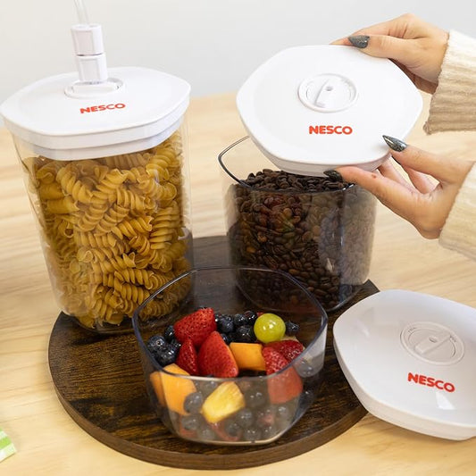 NESCO 3-Piece Vacuum Canister Set โ BPA-Free Food Storage Containers with Lids, for Marinating, Meal Prep, Pantry Organization, Compatible with Vacuum Sealers