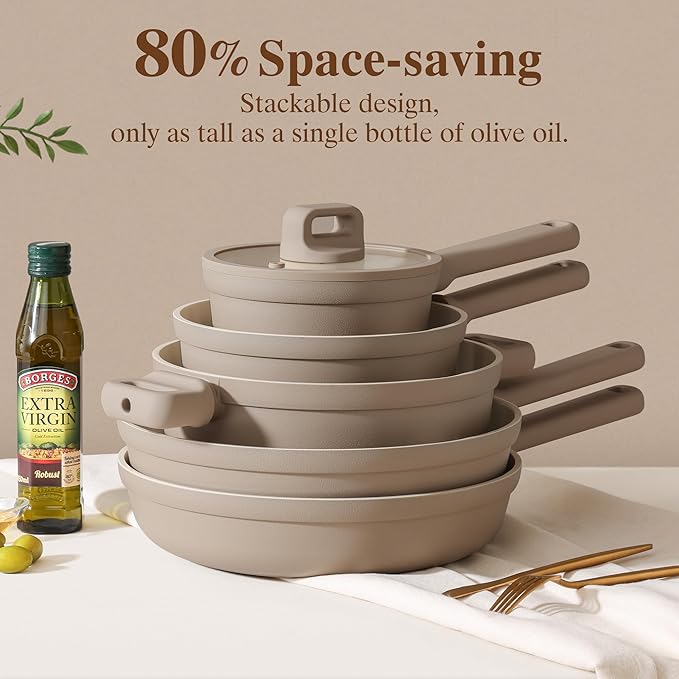 SENSARTE 20Pcs Pots and Pans Set Nonstick, Ceramic Cookware Set Non Stick, Non-toxic Healthy Kitchen Cooking Set, Induction Compatible, Dishwasher Safe, PFAS/PTFE/PFOA Free, Taupe