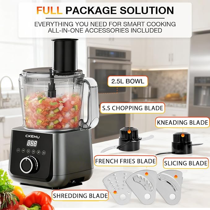 12 Cup Smart Food Processor | Electric Food Chopper Slicer, French-Fry Slicing Shredding Chopping Kneading Cutter, For Meat, Vegetable, Fries, Cheese