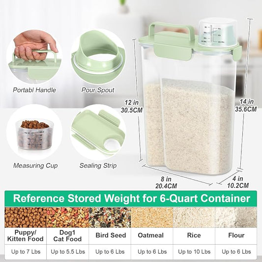 TBMax Airtight Rice Container 10 Lbs, Cereal Dispenser, Pet Cat Dog Food Storage Container, Plastic Kitchen Pantry Food Storage Holder with Cup -Light Green