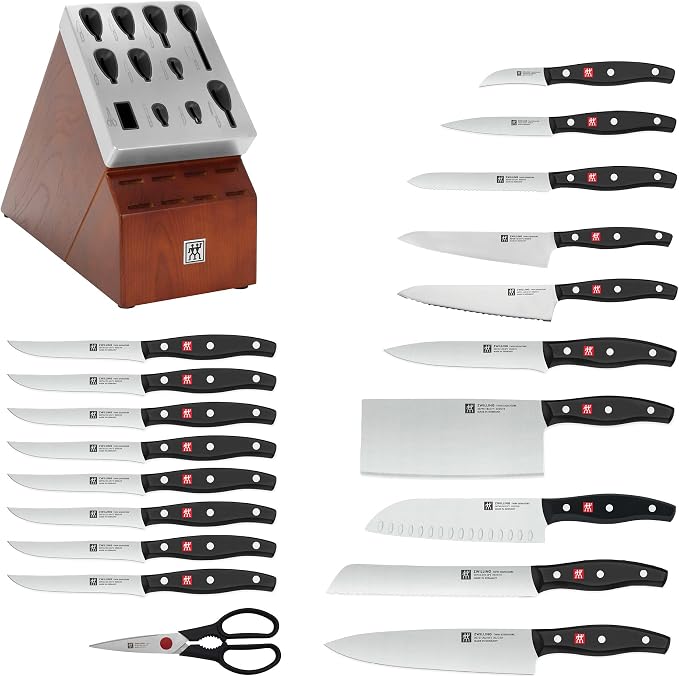 ZWILLING Twin Signature 20-Piece Razor-Sharp German Knife Block Set, Made in Company-Owned German Factory with Special Formula Steel perfected for almost 300 Years, Dishwasher Safe