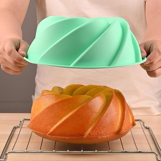 HUAKENER Large Fluted Cake Pan (2 Pack) - Nonstick Fluted Tube Pan, Large Round Silicone Mold for Cake, Brownie, Cornbread, Jello Cake 