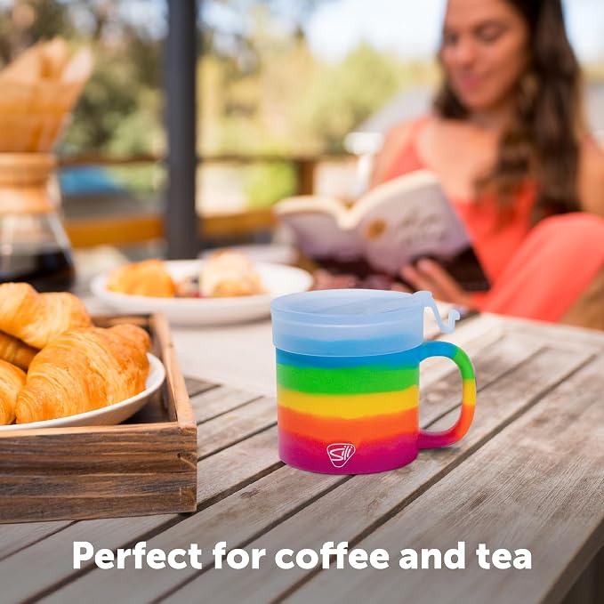 Silipint 16oz Silicone Coffee Mug Tumbler with Flip Lid β Unbreakable Dishwasher Safe Microwave Oven & Freezer Compatible β Cup for Hot Coffee Tea or Cold Drinks (Prism) Pack of 1