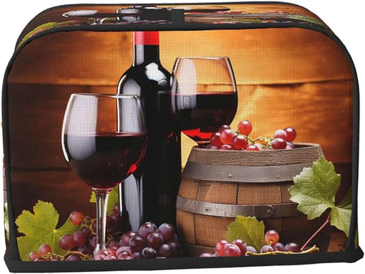Red Wine Glass Grapes Theme 2 Slice Toaster Cover Wide Slot Dustproof Bread Maker Cover Fingerprint Protection Kitchen Appliance Cover Toaster Bag